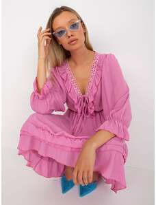 Fashionhunters Pink mini boho dress with frills Winona OCH BELLA