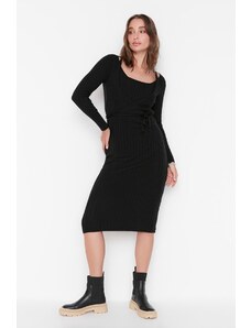 Trendyol Black Lace-Up részletesen kidolgozott pulóverruha