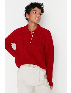 Trendyol Red széles szabású puha texturált kötöttáru pulóver