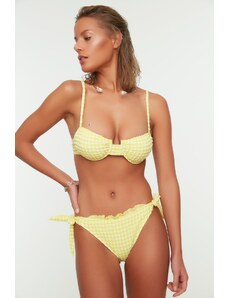 Trendyol sárga Gingham texturált fodros normál bikini alsó