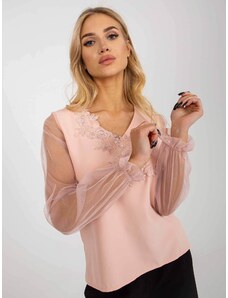 Fashionhunters Peach formal blouse with mesh sleeves
