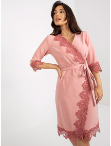 Fashionhunters Dusty pink cocktail dress with pleats and 3/4 sleeves