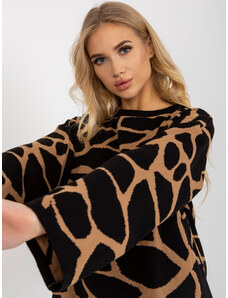 Fashionhunters Camel and black women's oversize sweater with patterns