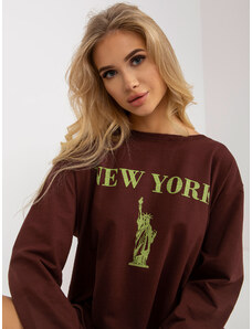 Fashionhunters Dark brown and yellow oversize long sweatshirt with slogan
