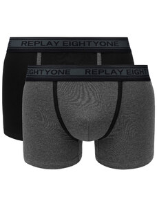 Replay Visszajátszás Boxerky Boxer Style 6 mandzsetta logo& kontraszt cső 2db Box - fekete/sötét