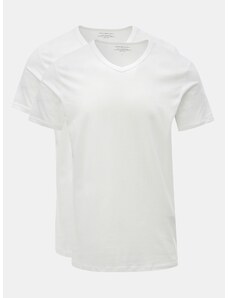 Set of two white basic T-shirts with clamshell neckline Jack & Jones - Men