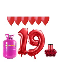 HeliumKing Hélium parti szett 19. születésnapra piros színű lufikkal