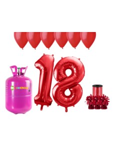 HeliumKing Hélium parti szett 18. szülinapra piros színű lufikkal