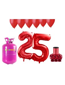 HeliumKing Hélium parti szett 25. szülinapra piros színű lufikkal