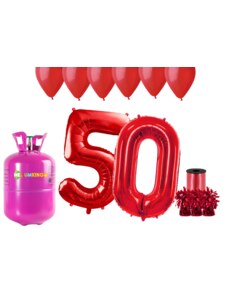 HeliumKing Hélium parti szett 50. születésnapra piros színű lufikkal