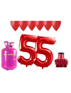 HeliumKing Hélium parti szett 55. szülinapra piros színű lufikkal