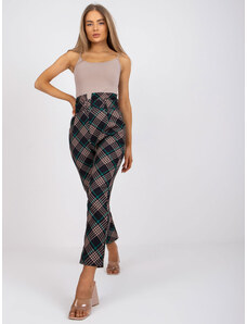 Fashionhunters Black-green elegant trousers made of checkered material