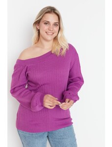 Trendyol Curve lila hajó nyakú kötöttáru pulóver