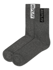 Replay Visszajátszás Ponožky Tenisz Fél Terry Leg Stripe&Logo 2Prs Banderole - D Grey