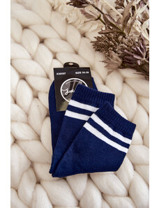 Kesi Women's cotton sports socks with stripes navy blue