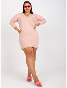 Fashionhunters Dusty pink cotton tunic plus sizes with V-neck
