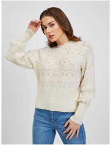 Cream Women's Patterned Sweater with Balloon Sleeves ORSAY - Women