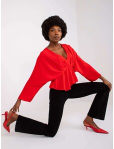 Fashionhunters Red Raquela blouse with long sleeves and V-neck