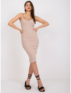 Fashionhunters Beige dress made of ribbed material by Emi RUE PARIS