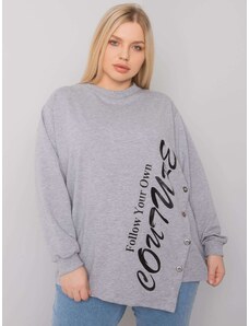 Fashionhunters Grey melange plus blouse size with lettering
