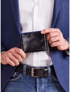 Fashionhunters Fekete pénztárca kobalt modullal rendelkező férfiaknak