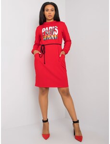 Fashionhunters Piros plusz méretű ruha nyomtatással