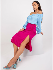 Fashionhunters Fuchsia midi skirt from imitation satin with slit RUE PARIS