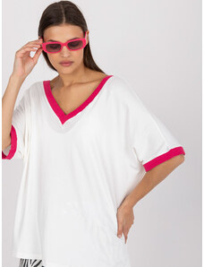 Fashionhunters White and pink viscose casual blouse with short sleeves