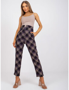 Fashionhunters Black-and-purple high-waisted plaid trousers