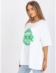 Fashionhunters White and green oversize T-shirt with application