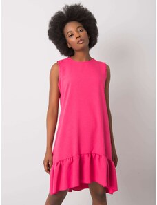 Fashionhunters RUE PARIS Rózsaszín női ruha fodrokkal