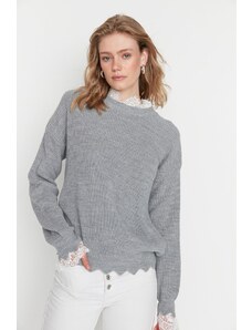 Trendyol szürke csipke részletes kötöttáru pulóver
