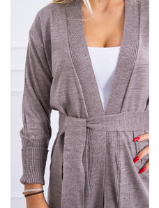 Kesi Long cardigan sweater with cappuccino tie at waist