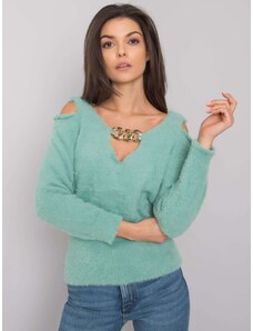 Fashionhunters Green sweater with cut-outs by Leandre RUE PARIS