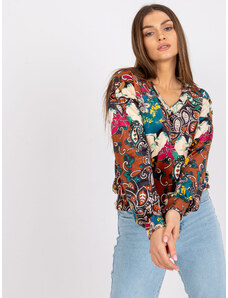 Fashionhunters Brown Women's Blouse with Ruby Print: