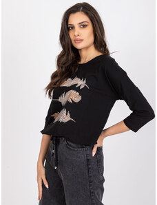 Fashionhunters Black cotton blouse with Anisa application