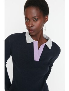Trendyol Navy Blue Ribbed Fitted Knitted Blouse