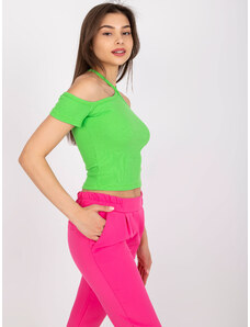 Fashionhunters Green Ribbed Blouse with Short Sleeves Seila RUE PARIS