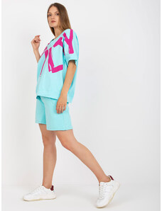 Fashionhunters Mint pink blouse with print and short sleeves