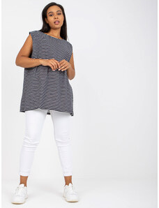 Fashionhunters Oversized navy and white top with round neckline