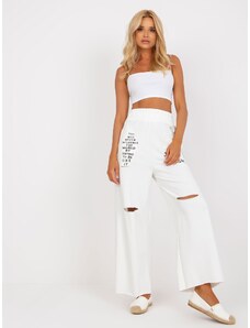 Fashionhunters Women's white sweatpants with wide legs