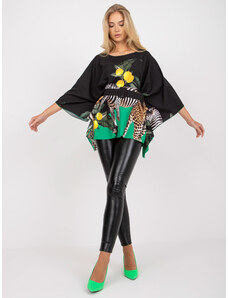 Fashionhunters Black blouse of loose cut in one size with animal prints