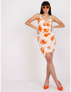 Fashionhunters Beige and orange minidress one size with floral print