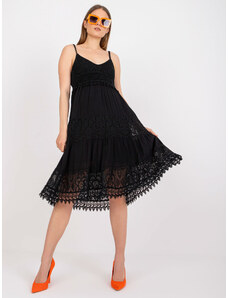 Fashionhunters Black flowing dress on hangers with lace OCH BELLA
