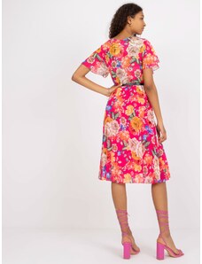 Fashionhunters Pink pleated floral dress with short sleeves