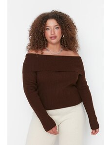 Trendyol Curve barna Carmen galléros kötöttáru pulóver