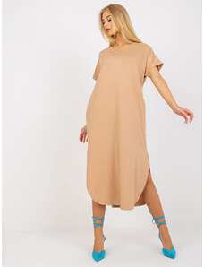 Fashionhunters Oversize camel dress with short sleeves OH BELLA