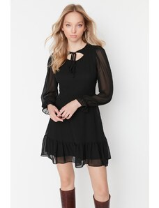 Trendyol fekete galléros részletesen szőtt ruha