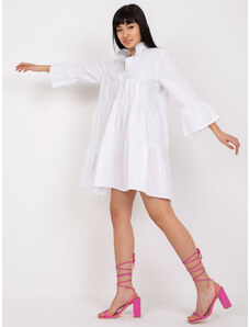 Fashionhunters White dress with frills and 3/4 sleeves RUE PARIS
