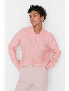 Trendyol Rózsaszín Polo Gallér kötöttáru pulóver